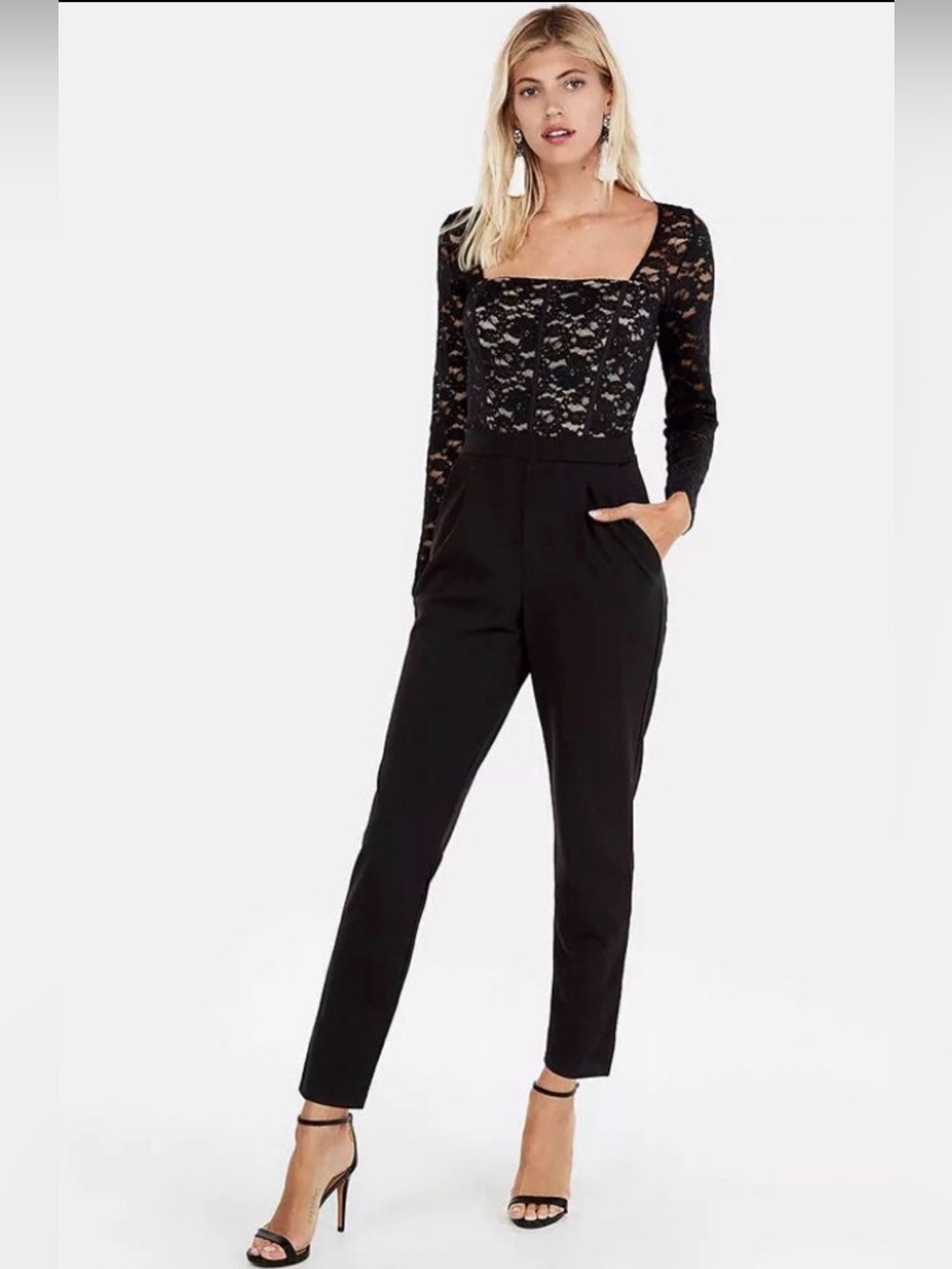 Express Black Longsleeve Jumpsuit/Catsuit with Lace corset top size small